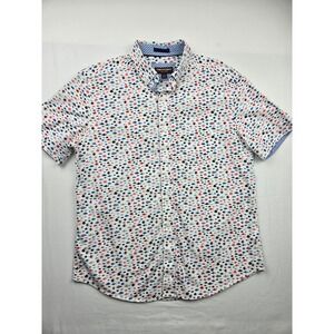 Johnston & Murphy Mens Short Sleeve Button Down Shirt Sz S Fish All Over Print